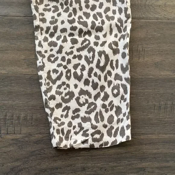 J. Crew Linen Blend Leopard Highwaisted Crop Pant Womens Size 6 Paperbag Waist - Picture 5 of 6
